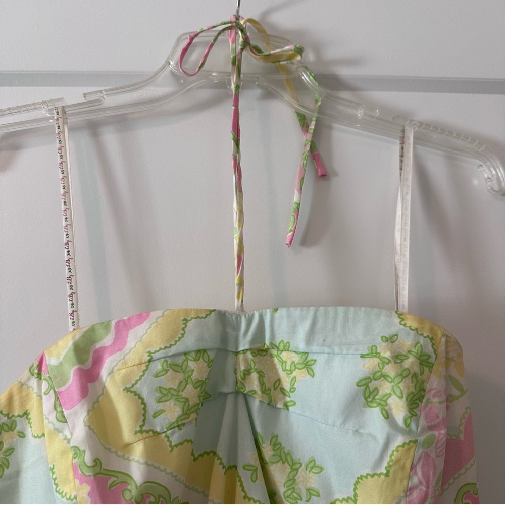 Lilly Pulitzer Pastel Floral Halter Dress Size 14 Cotton Fit & Flare - Picture 2 of 8